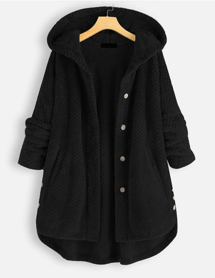 Women's Fashion Temperament Pure Color Hooded Double-sided Velvet Sweatshirt Coat