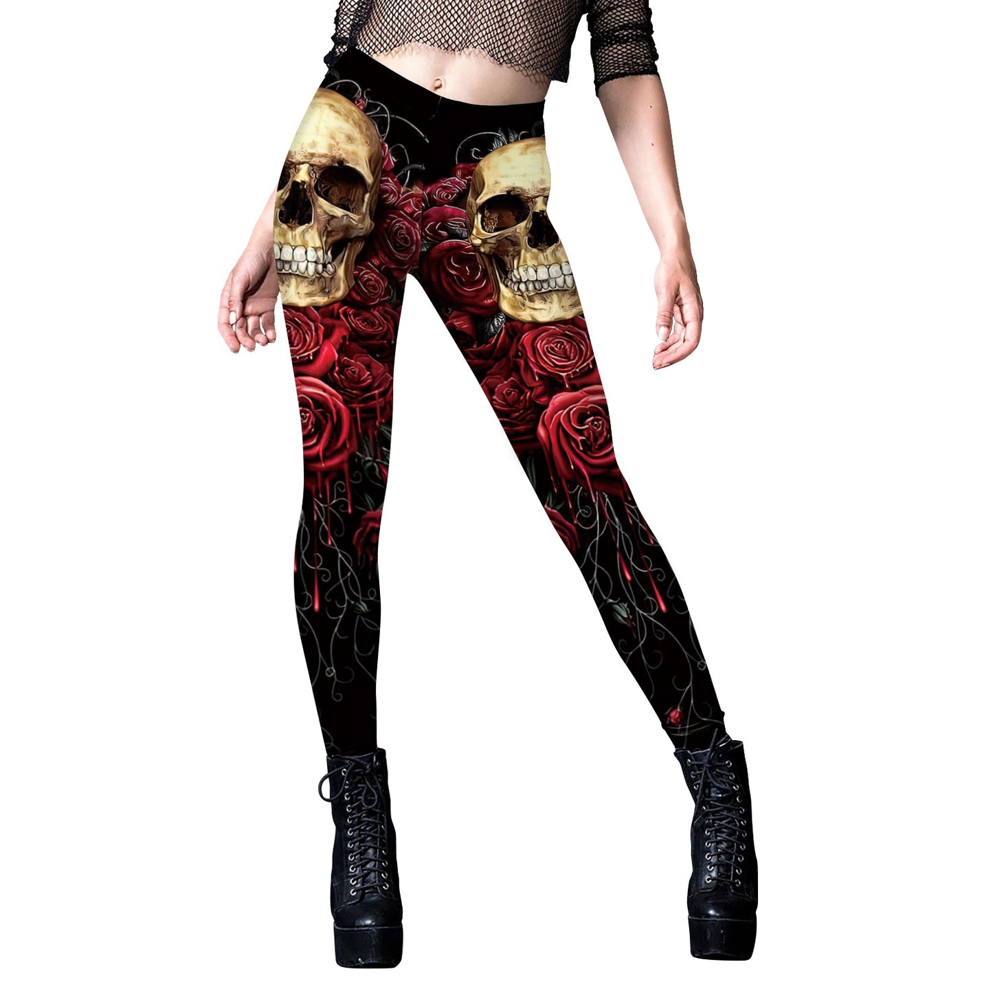 Skull Spider Web Printed Tight Leggings