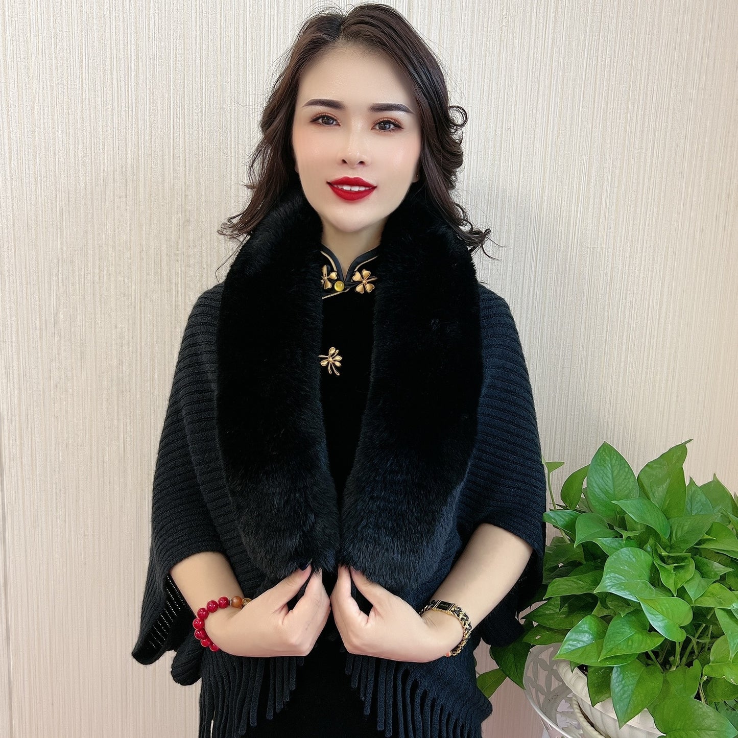 Women's Scarf Knitted Fur Collar Shawl Tassel