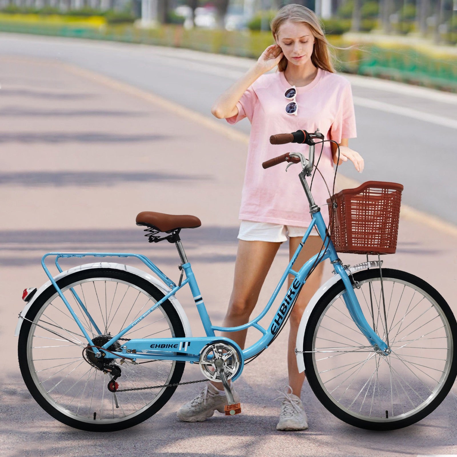 Women Bike 26 Inch Bike Road Bike Seaside Travel Bicycle,Commute Bike 7 Speeds