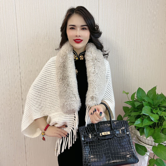 Women's Scarf Knitted Fur Collar Shawl Tassel