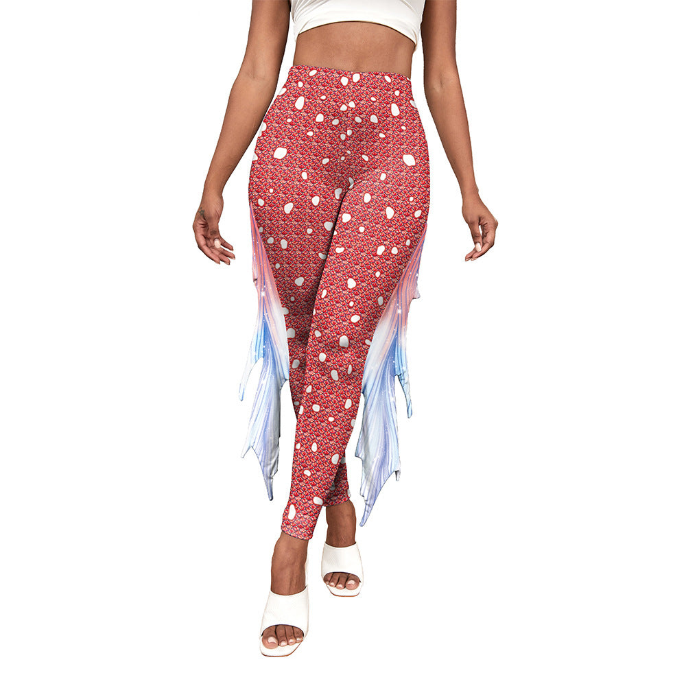 Colorful Little Mermaid Fin Mermaid Digital Print Hip Lift Feet Pants