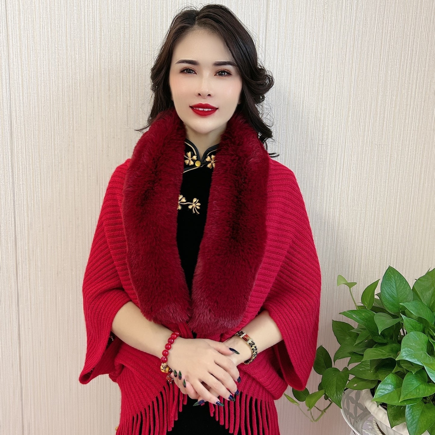 Women's Scarf Knitted Fur Collar Shawl Tassel