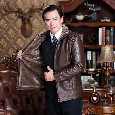 Winter Middle Aged Men PU Wallet Jacket