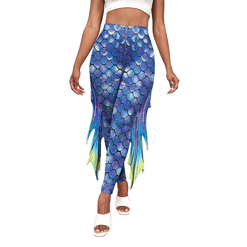 Slim Fish Pants With Raised Hips And Digital Fin Printing Small Feet Women's Underpants