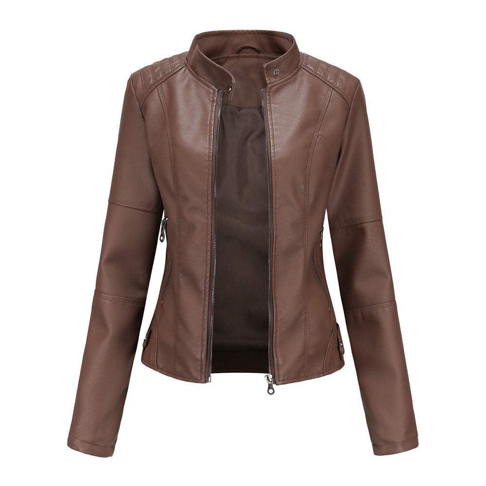 Biker Oversized Stand Collar Leather Jacket