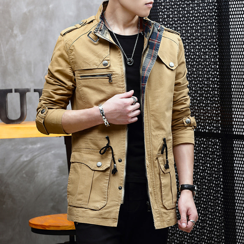 Military Jacket Young Men\'s Korean Slim Fit Military Green Casual