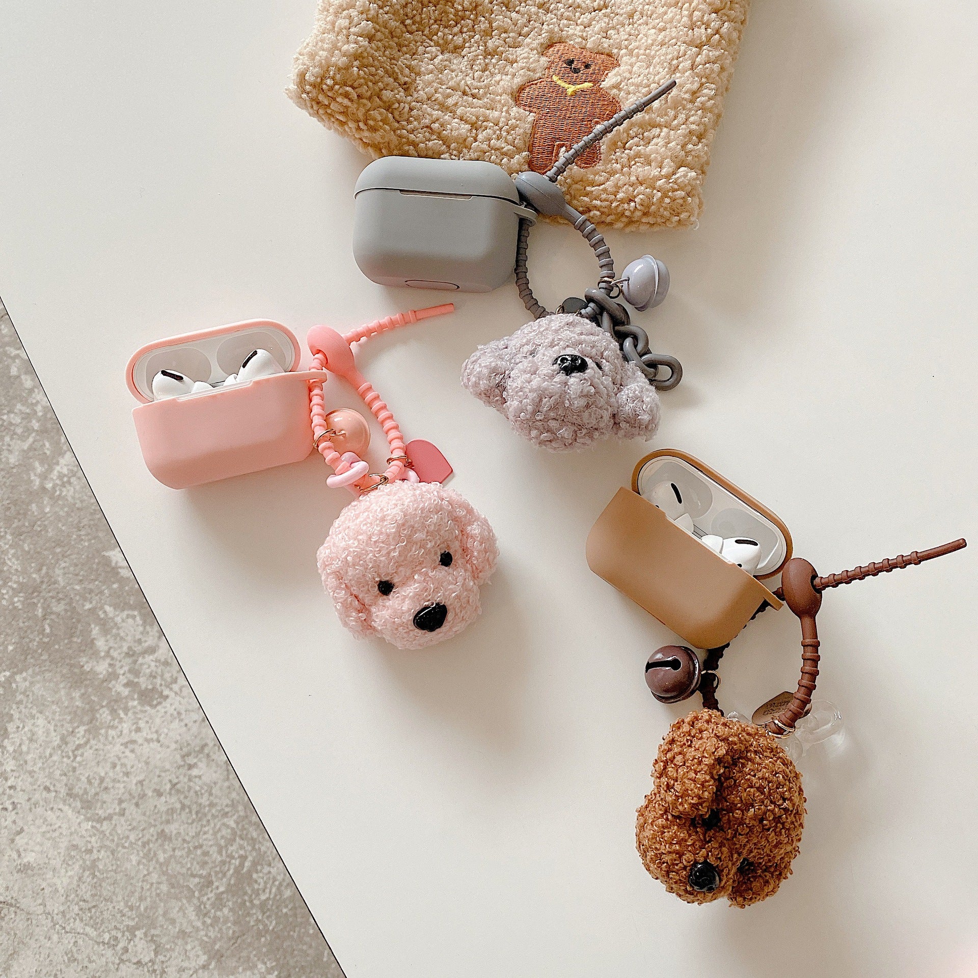 Applicable Solid Color Earphone Cover Wireless Bluetooth Soft Shell Cartoon Puppy Pendant