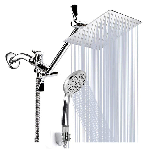 Stainless Steel Top Spray With Extension Rod 9 Function Handheld Dual Shower Set
