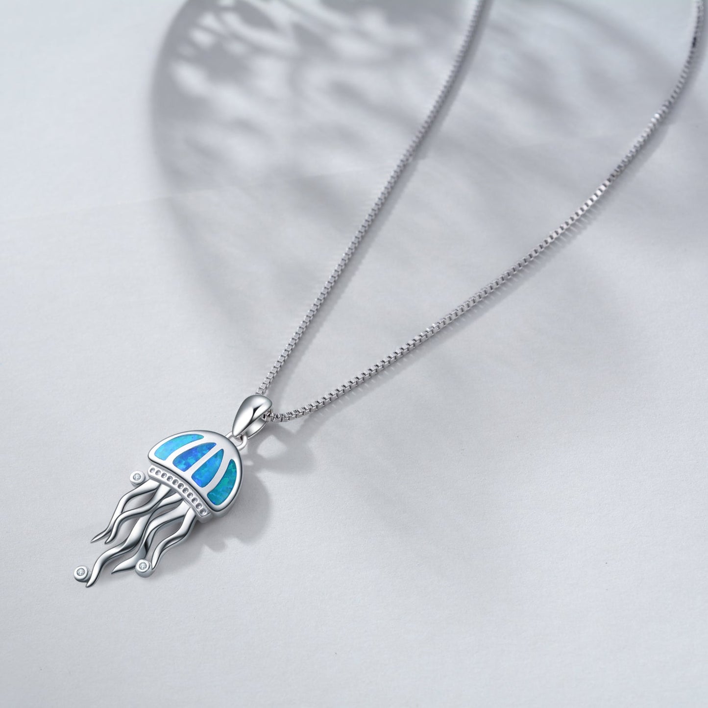 Sterling Silver Jellyfish Blue Fire Opal Ocean Pendant Necklaces