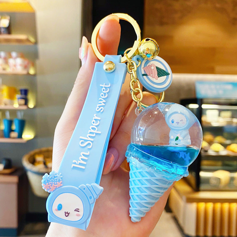 Floating Liquid Drifting Bottle Ice Cream Cute Baby Keychain Cartoon Car Keychain Bag Pendant