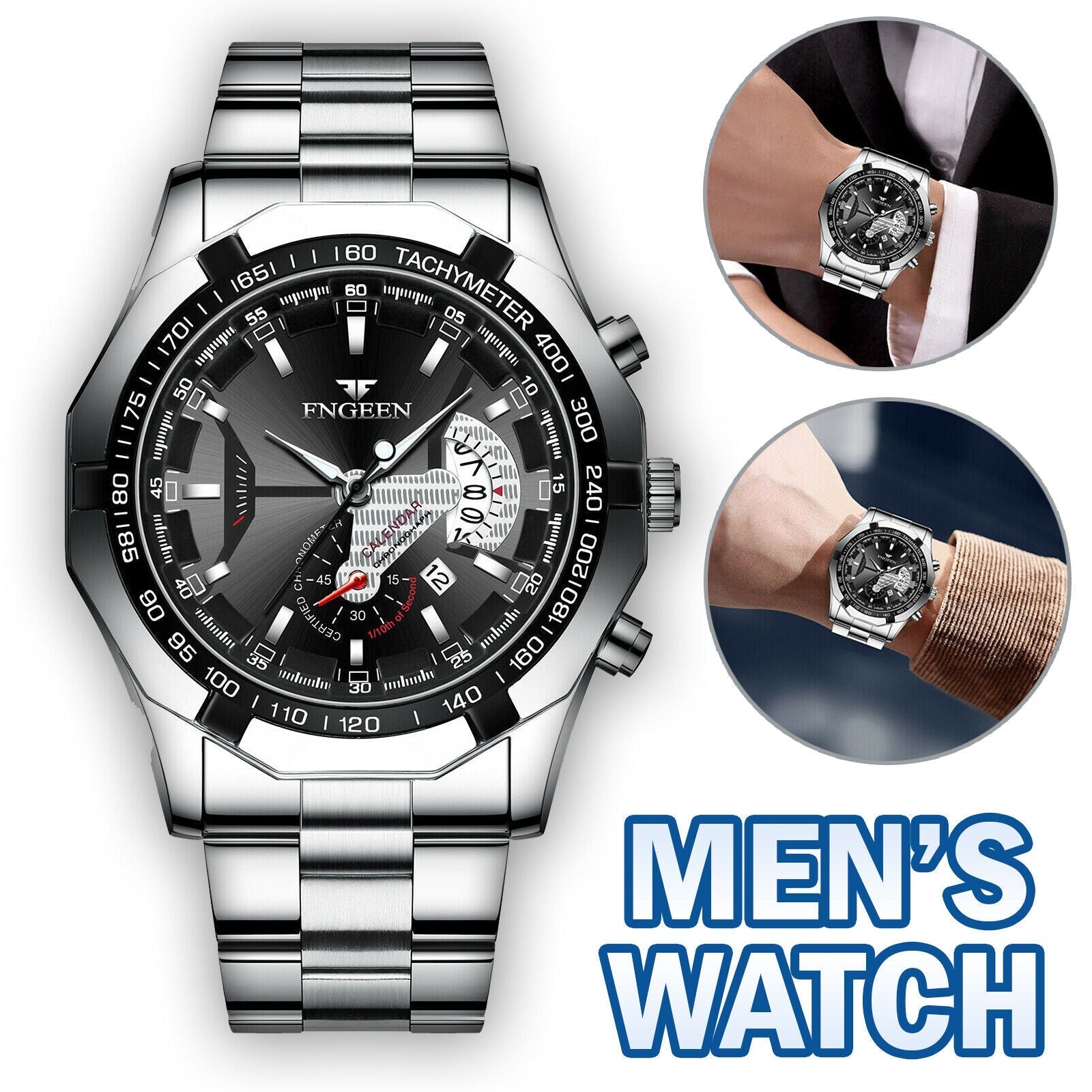 Silver Stainless Steel Quartz Analog Wristwatch