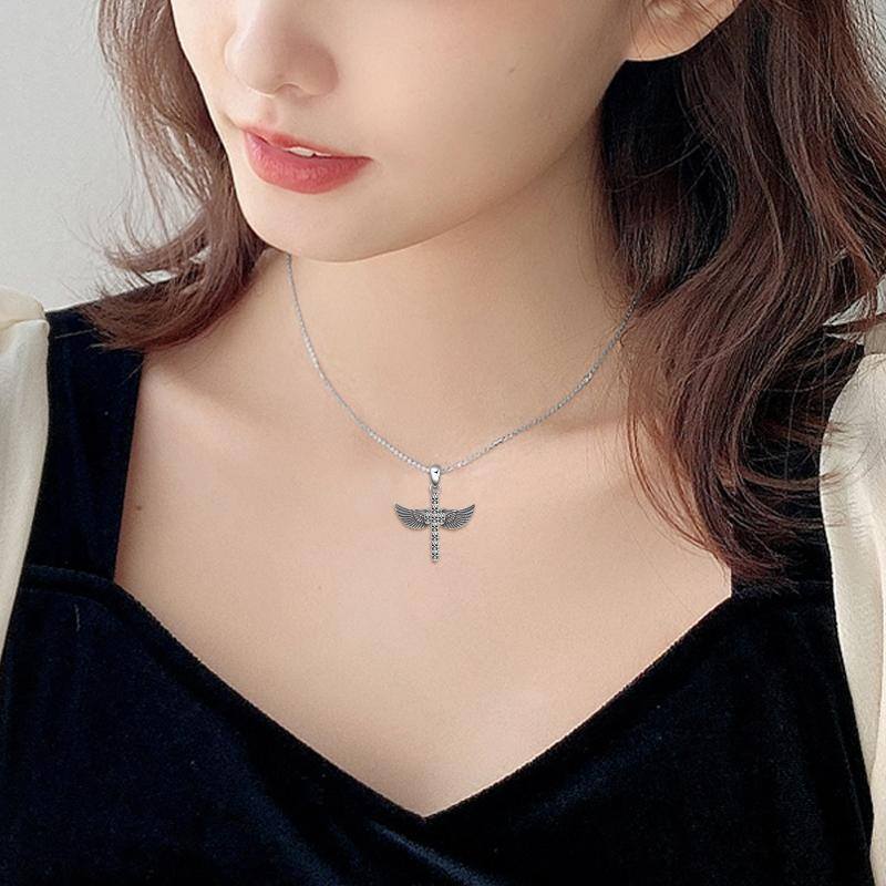 Sterling Silver Skull Angel Wing Pendant Necklace for Women and Men