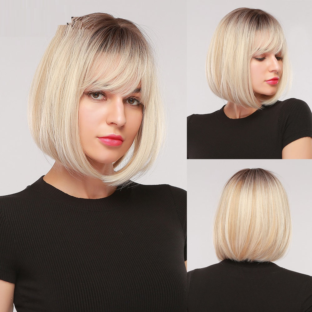 Gradual Golden Short Hair BOB Head Lifelike Chemical Fiber