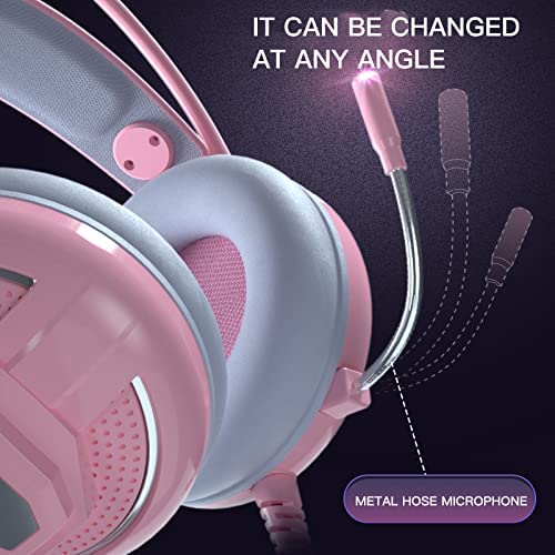 Pink Headset Girls Cute Mobile Phone Computer Game PS Luminous Wired Headset 3D Sterio With Microphone