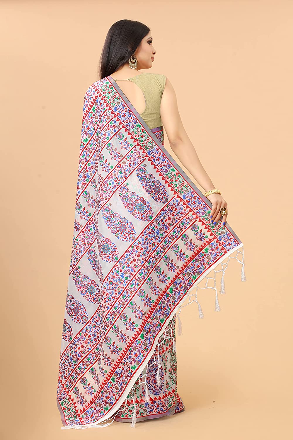 Women's Kalamkari Jacquard Cotton Saree With Blouse Piece