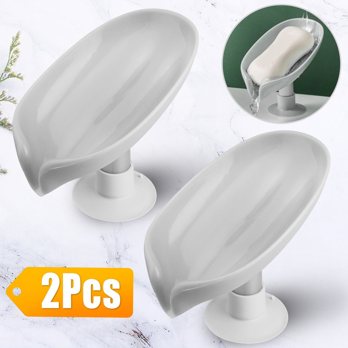 2pcs Soap Dishes Holder Leaf Shape Box Self Draining Saver Suction Cup Bathroom Leaf Shape Soap Box Drain Soap Holder Bathroom Accessories Suction Cup Soap Dish Tray