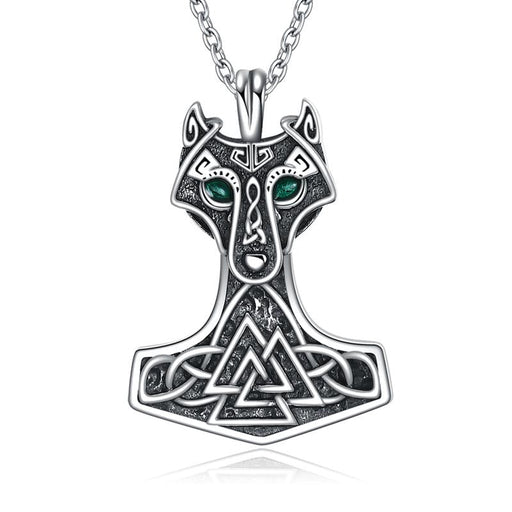 Wolf Necklace Sterling Silver Vintage Norse Viking Thors Hammer Talisman Original Nordic Vegvisir Mjolnir Amulet Pagan Symbol Jewelry
