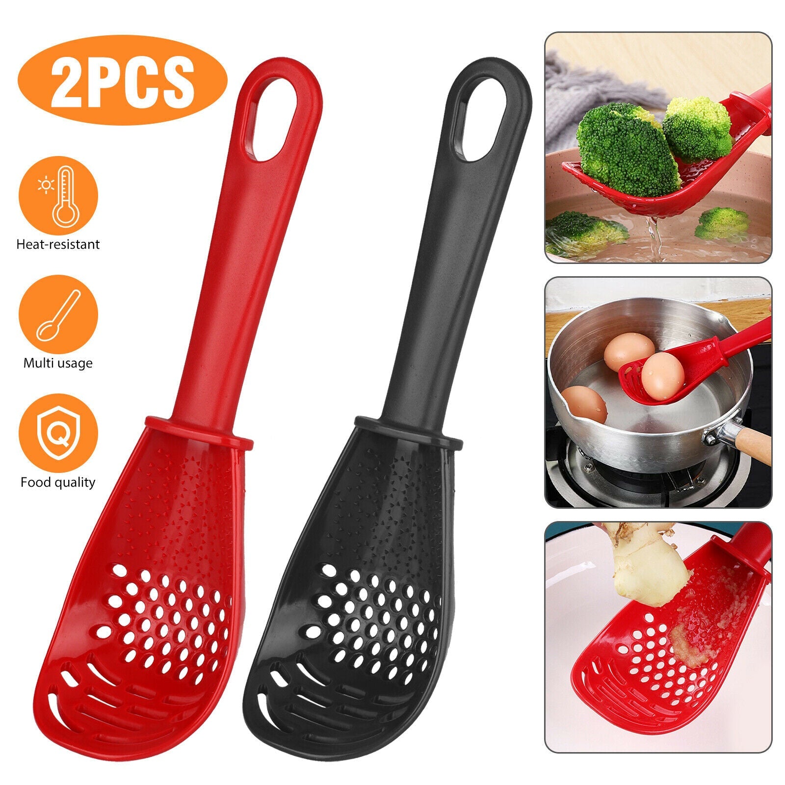 2PCS Kitchen Cooking Spoon Tool Multifunction Scoop Soup Skimmer Heat Resistant Kitchen Cooking Spoon