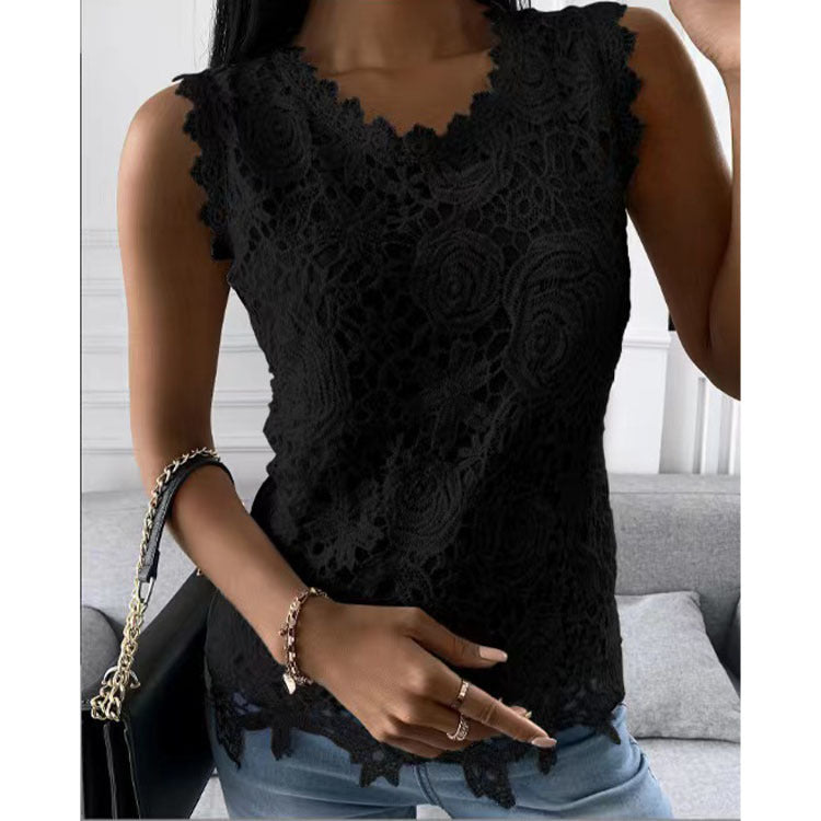 Flowers Lace Vest Women Summer Tops S-5XL