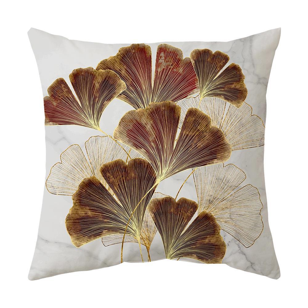 Green Gold Ginkgo Leaf Printed Pillow Cover