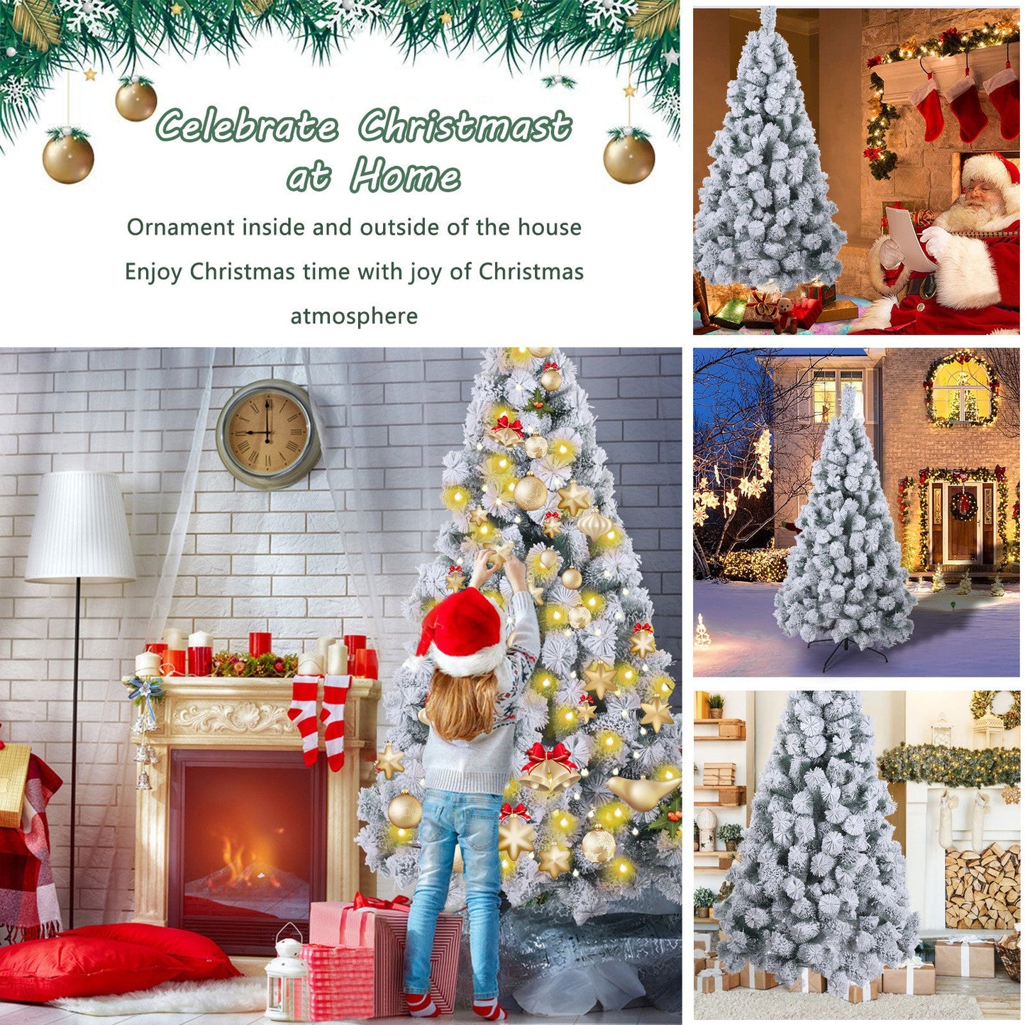 Artificial Christmas Tree White Snow Covered Xmas Decorations Decor With Stand