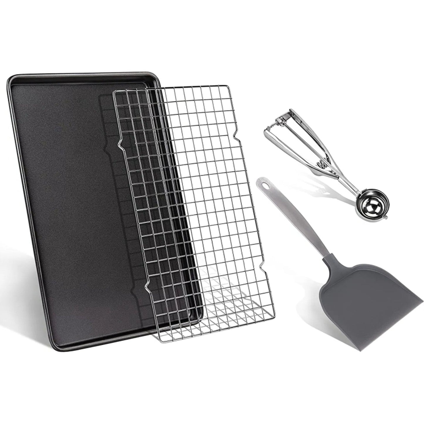 Cookie Sheets Non-stick Baking Sheet Set With Non-stick Jelly Roll Pan, Rack, Cookie Scoop, Spatula