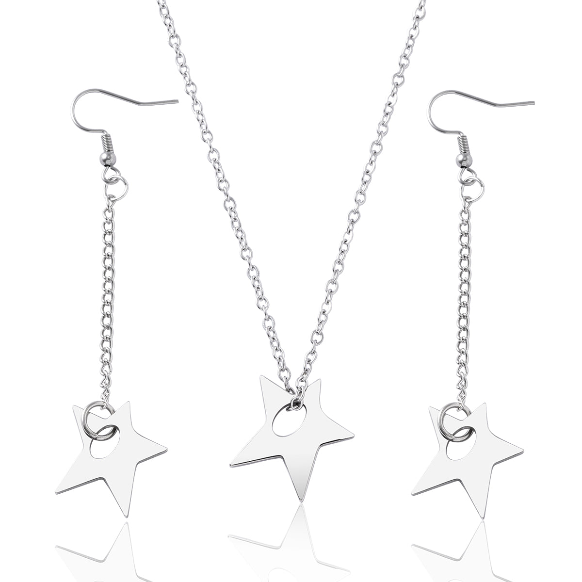 Pentagram Star Stainless Steel Pendant Necklace Earrings Birthday Gift For Women Girls