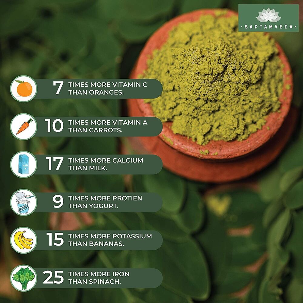 SAPTAMVEDA Certified Organic Moringa Drumstick Leaf Powder 150 GM WEIGHT LOSS DRINK Boosts Immunity And Energy Levels  Nutritionally Rich With Vitamins, Minerals And Amino Acids. Rich Source