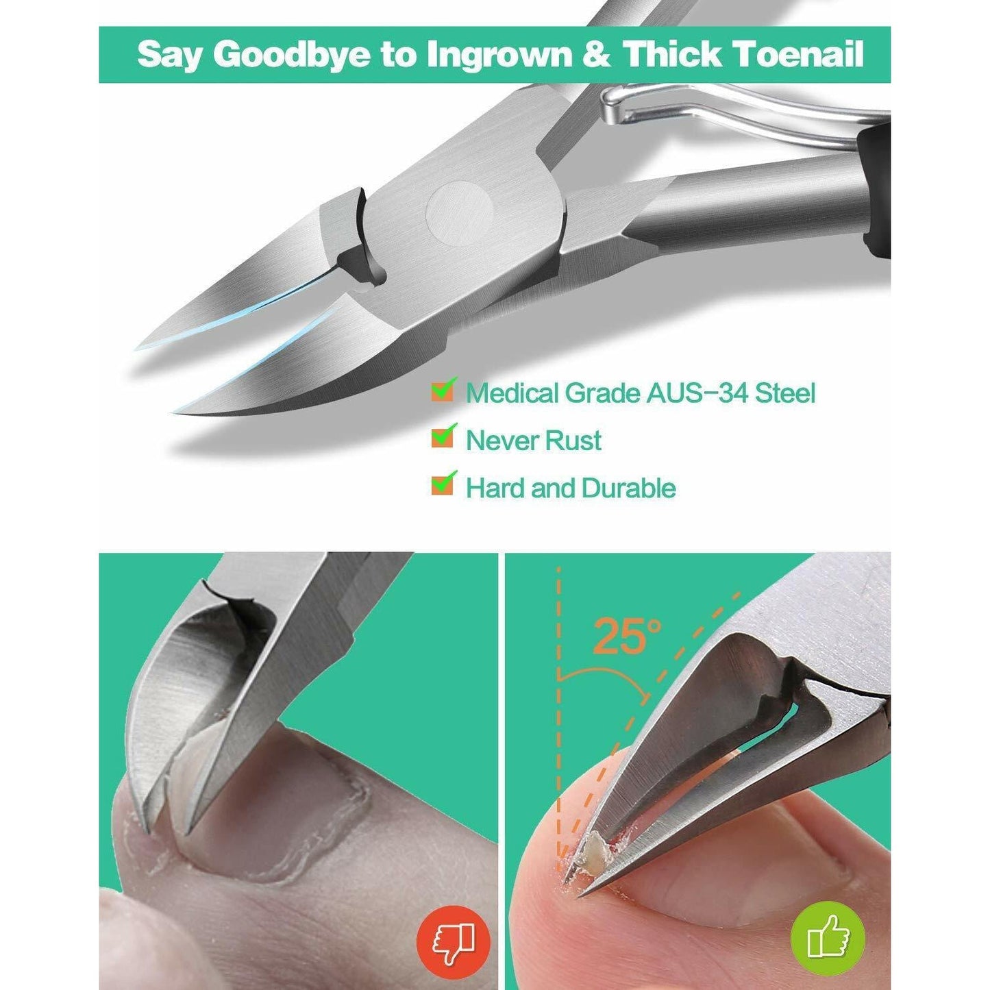 Toenail Clippers For Thick Ingrown Toe Nails Heavy Duty Precision Nail Scissor