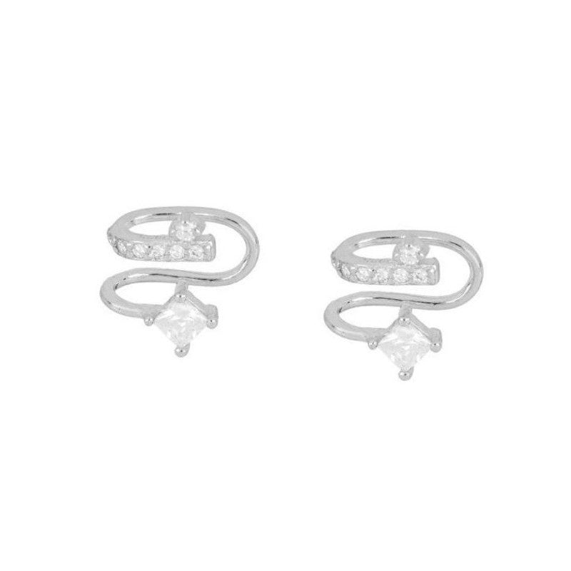 Sterling Silver Premium Diamond Geometric Clip Earrings