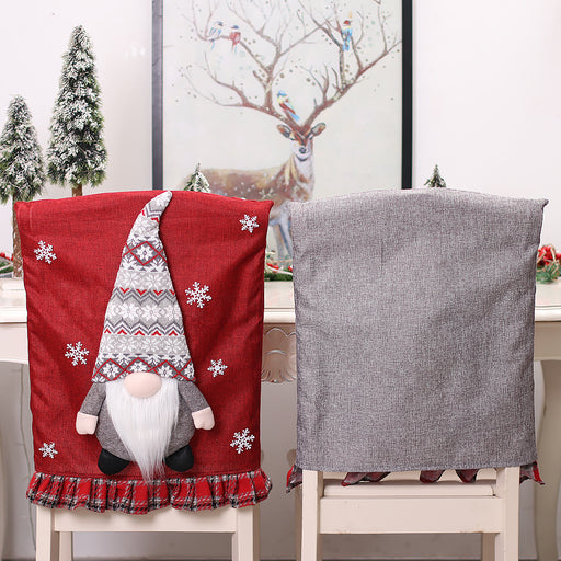 Christmas Restaurant Decorative Linen Chair Covers Fabric Three-Dimensional Gnome Forest People Doll Chair Covers