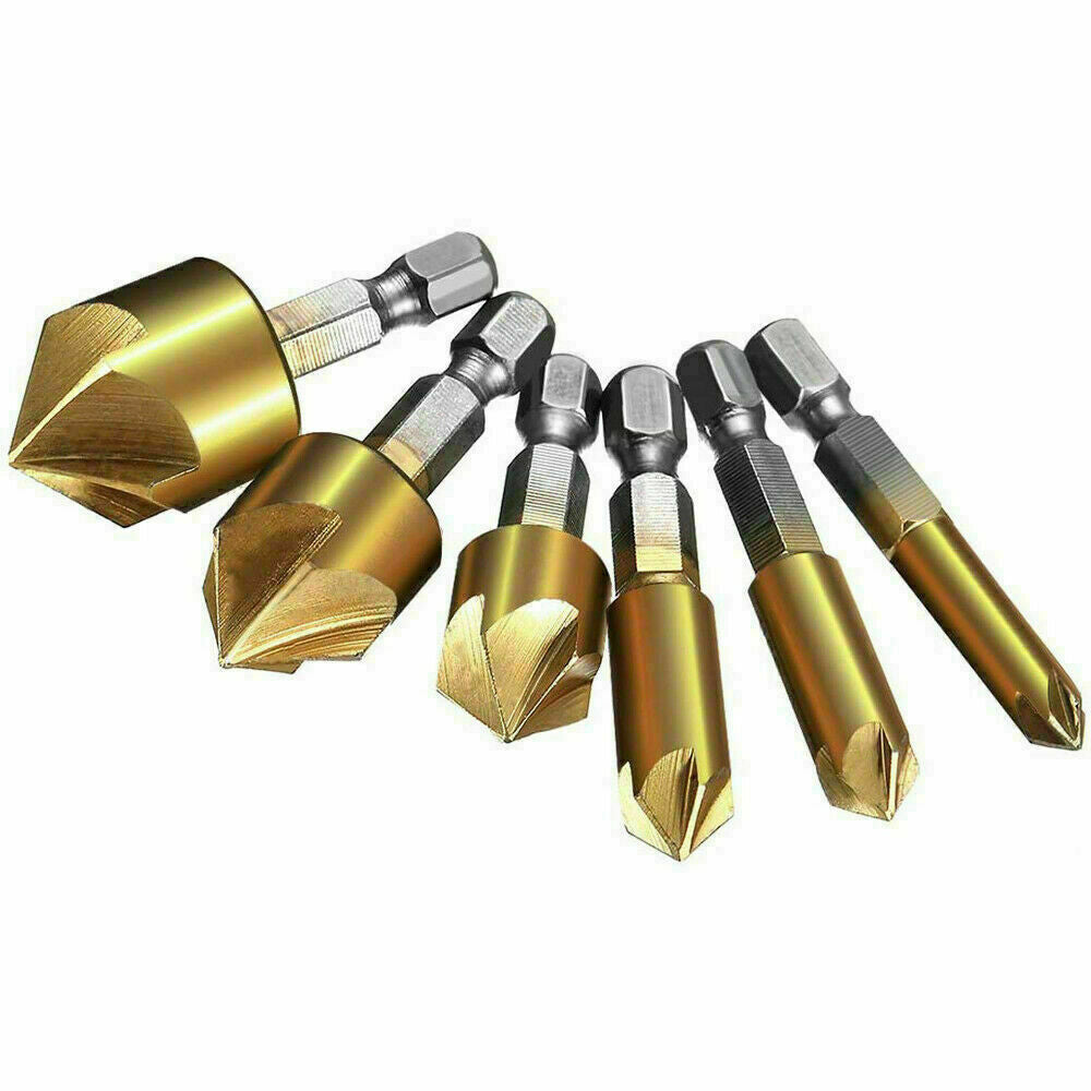 6Pcs Countersink Drill Bit Set 1 4 Hex Shank HSS Woodworking Pilot Screw Holes