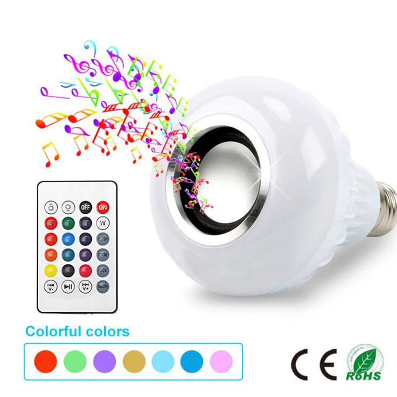 Smart E27 RGB Bluetooth Speaker LED Bulb Light 12W Music Playing Dimmable Wireless Led Lamp with 24 Keys Remote Control