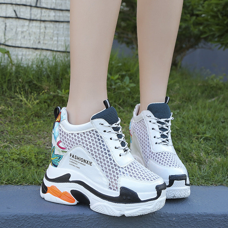 Sports Women Graffiti Casual Thick Sole 10cm Mesh Shoes