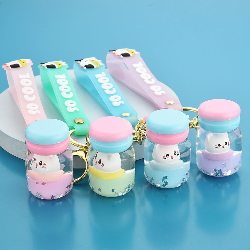 Floating Kitten Macaron Quicksand Keychain