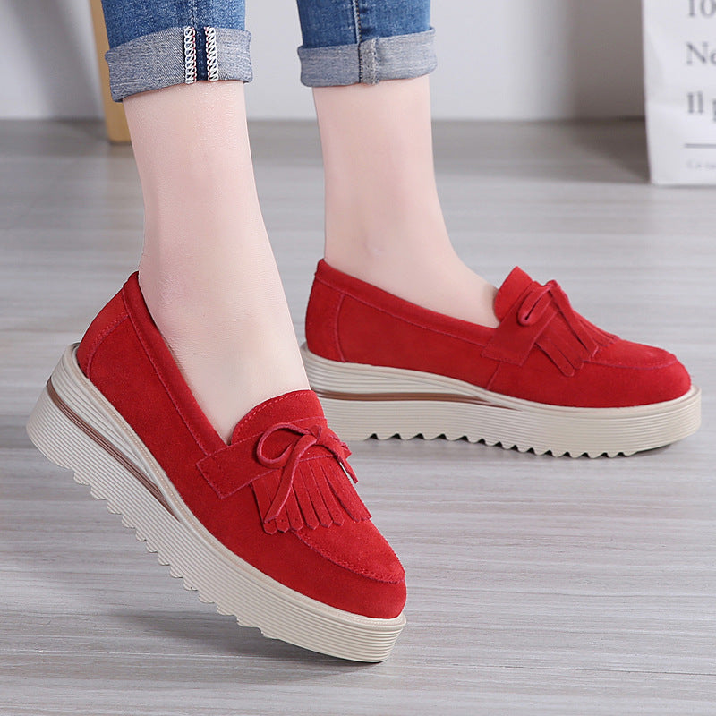 Women's Casual Thick Sole Rocking Shoes With Bow Tassel