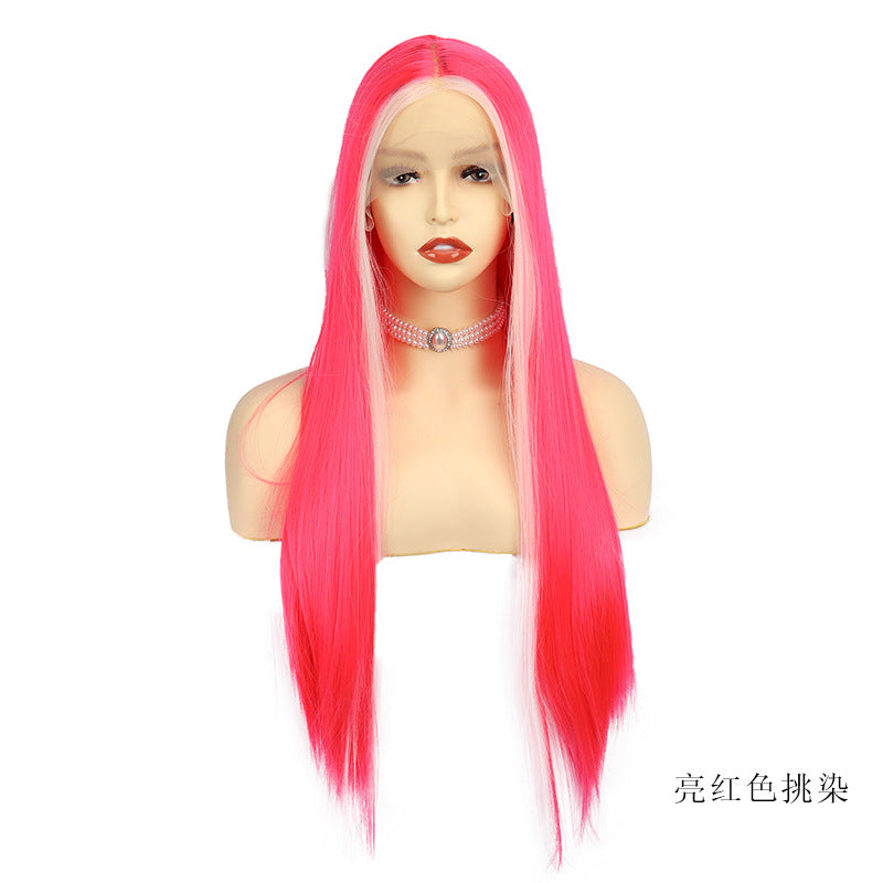 Hot Sale Ladies Front Lace Long Straight Chemical Fiber Wig Head Cover