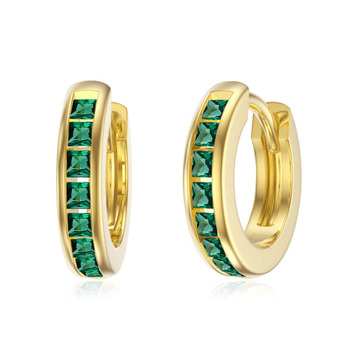 14K Gold Green Emerald Hoops Earrings for Women 11.5mm