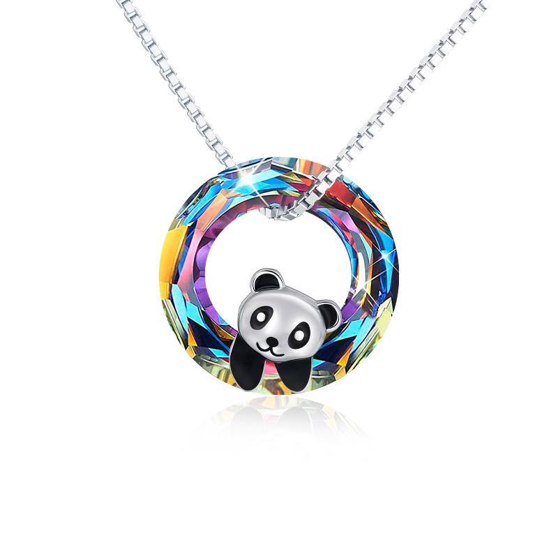 925 Sterling Silver Panda Cute Animal with Crystal Pendant Necklace Jewelry