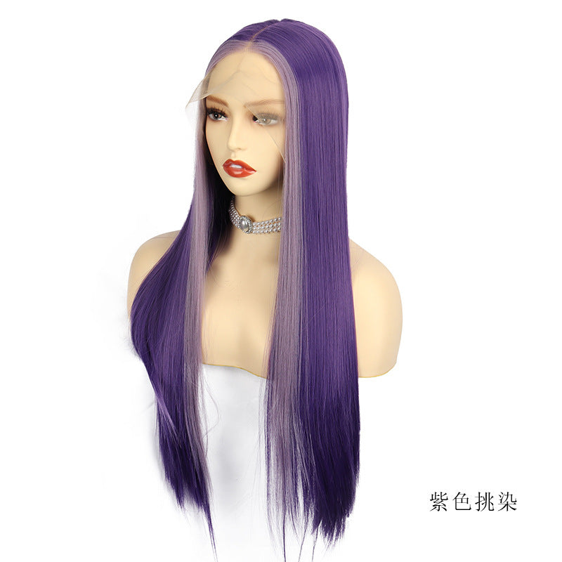 Hot Sale Ladies Front Lace Long Straight Chemical Fiber Wig Head Cover