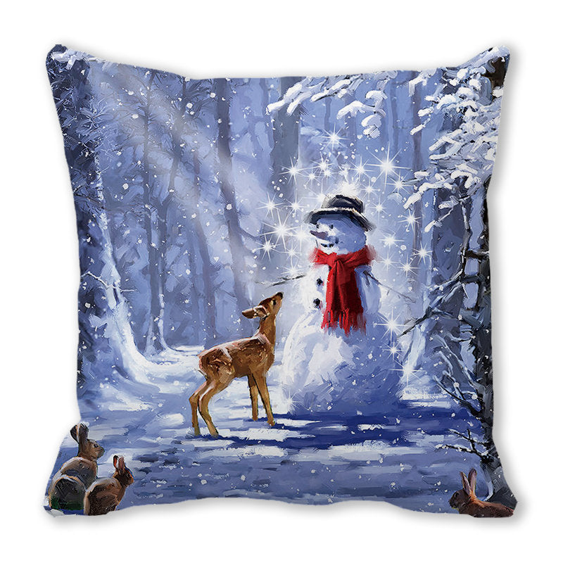 Santa Claus Snowman Pillow Cover Printed Seat Cover