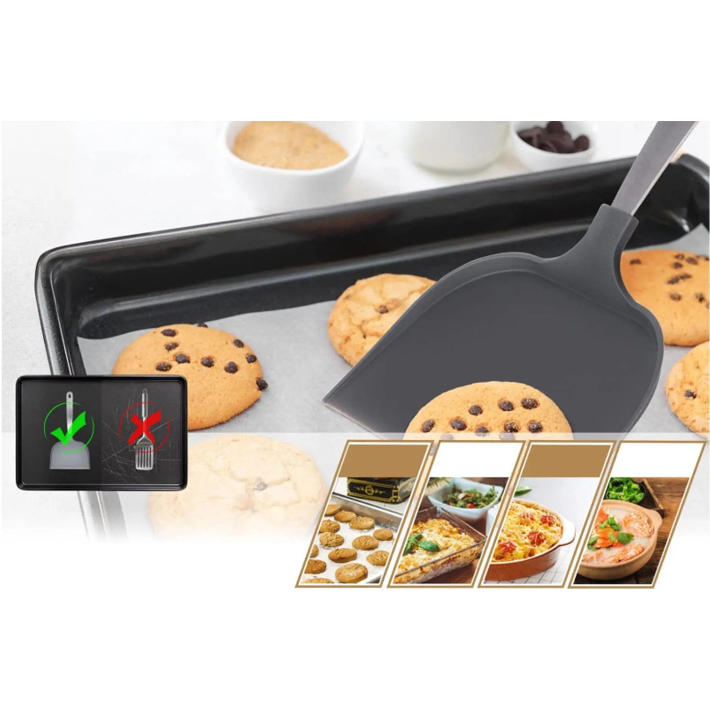 Cookie Sheets Non-stick Baking Sheet Set With Non-stick Jelly Roll Pan, Rack, Cookie Scoop, Spatula