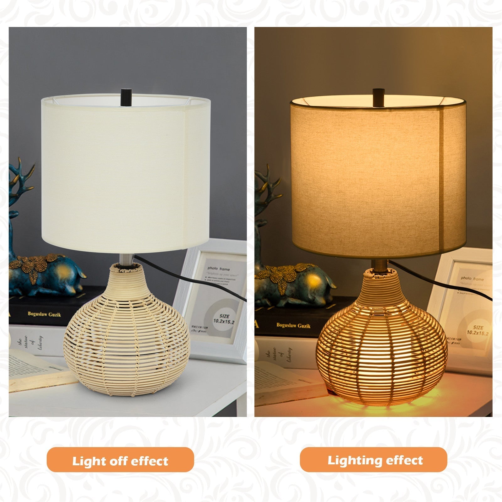 European Style Rattan+Linen+Hardware Woven Desk Lamp Mini Desk Lamp