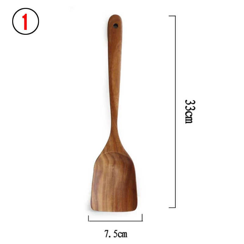 Thailand Teak Natural Wood Tableware Spoon Ladle Turner Long Rice Colander Soup Skimmer Cooking Spoons Scoop Kitchen Tool Set