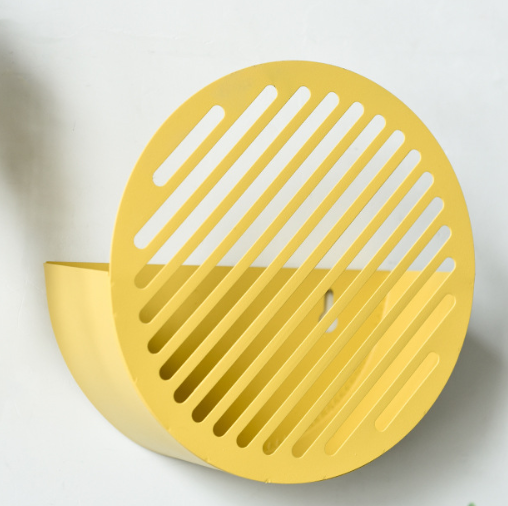 Nordic Blue Yellow Color Round Hollow Iron Storage Rack Wall Hanging Basket Bookshelf Storage Organizer Home Decor For Magazine