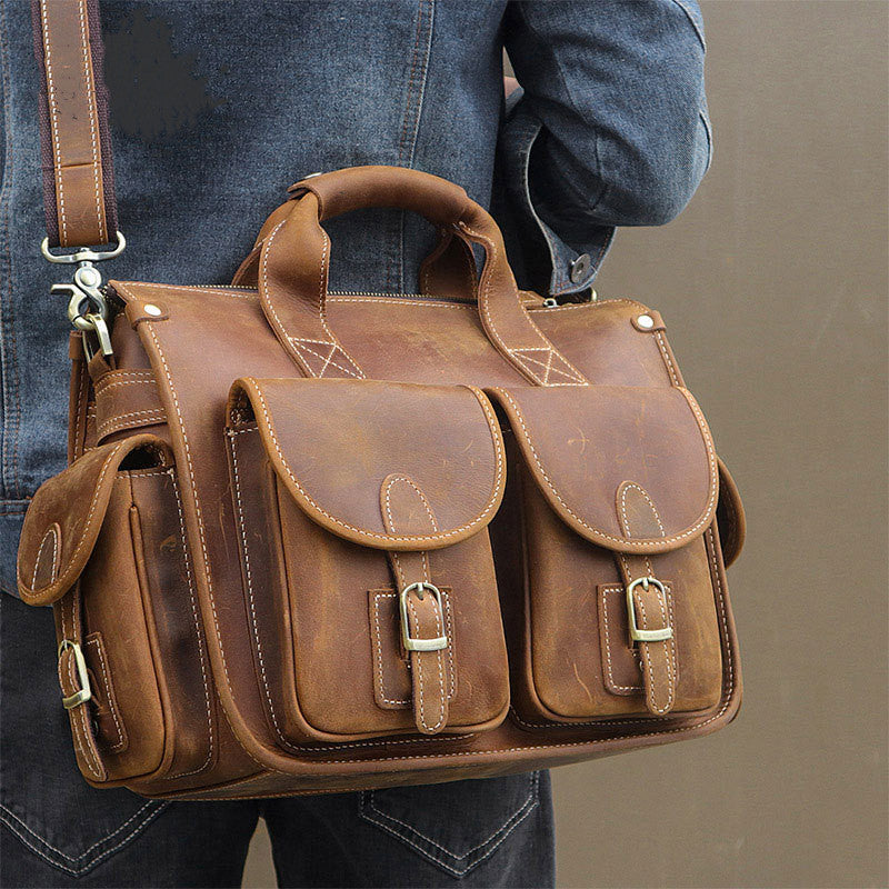 Vintage leather Crazy Horse leather handbag