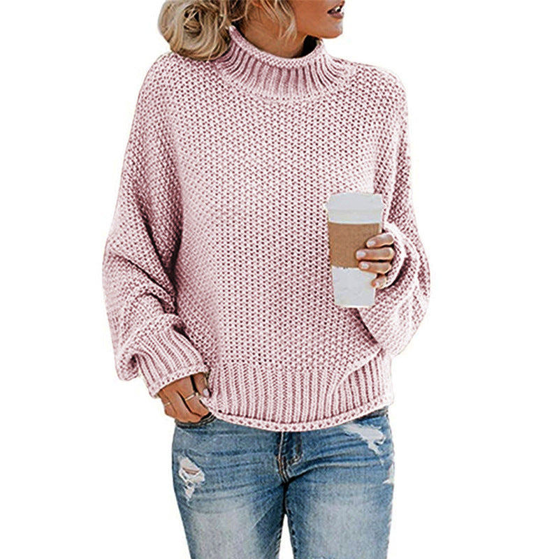 Cardigan thick thread turtleneck pullover