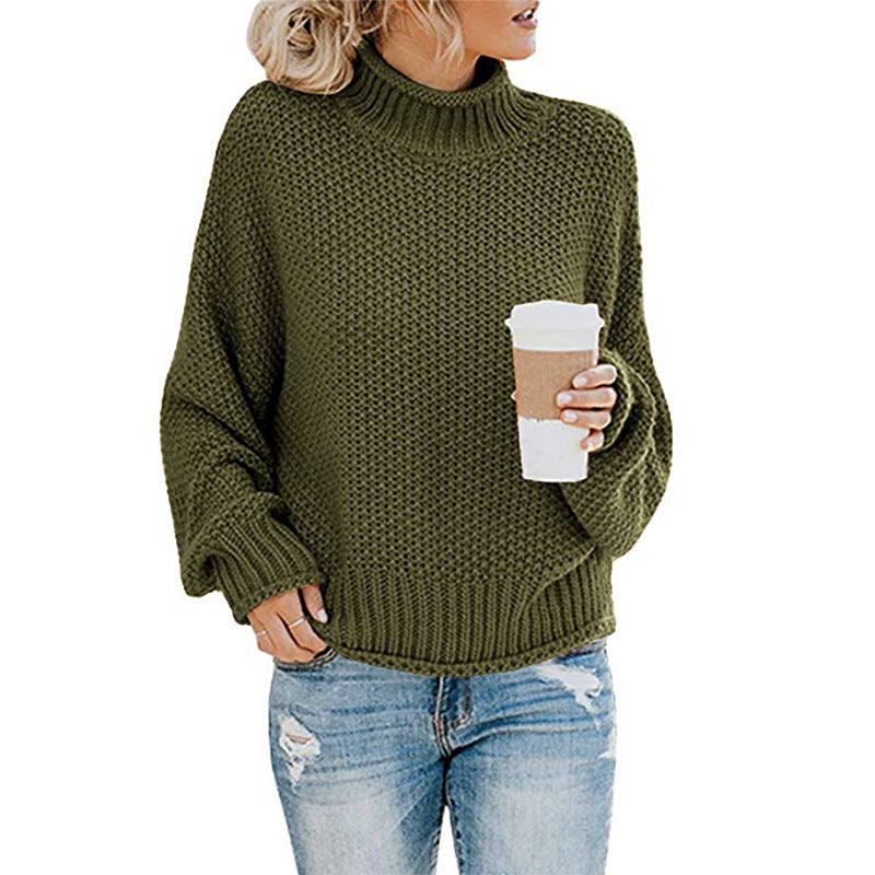 Cardigan thick thread turtleneck pullover