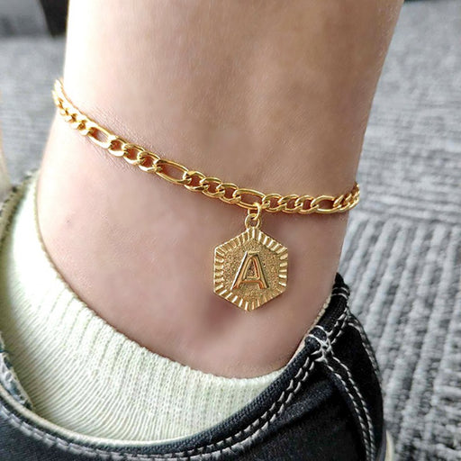 26  Alphabet Letter Anklet Gold Color Foot Chain Bracelet